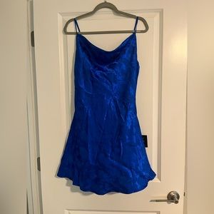 Close to Your Heart Royal Blue Satin Jacquard Cowl Slip Dress Lulus